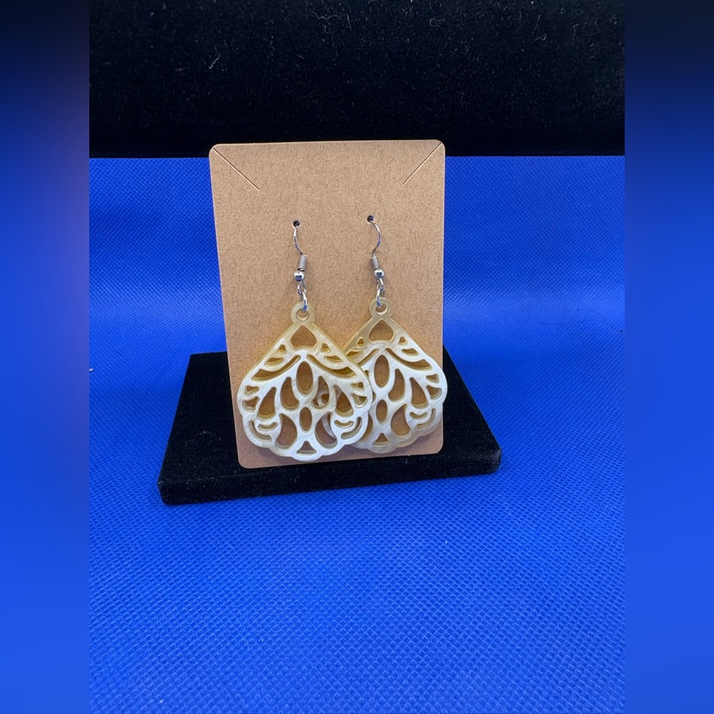 Cream Filigree Teardrop Dangle Earrings Lightweight Statement Boho